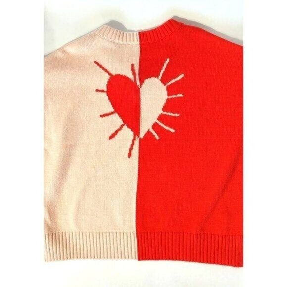 Kerri Rosenthal Sweater M Cotton Red Pink Colorblock Radiant Heart V-Neck NEW - Picture 8 of 15